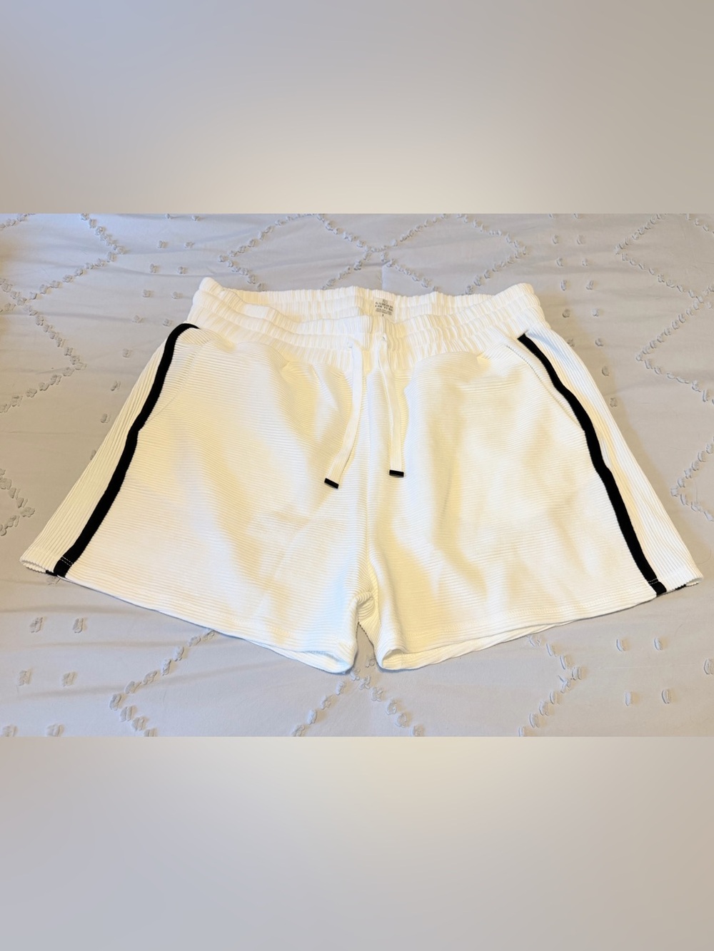 Gameday Couture White Ribbed Athletic Lounge Shorts Black Stripe Large